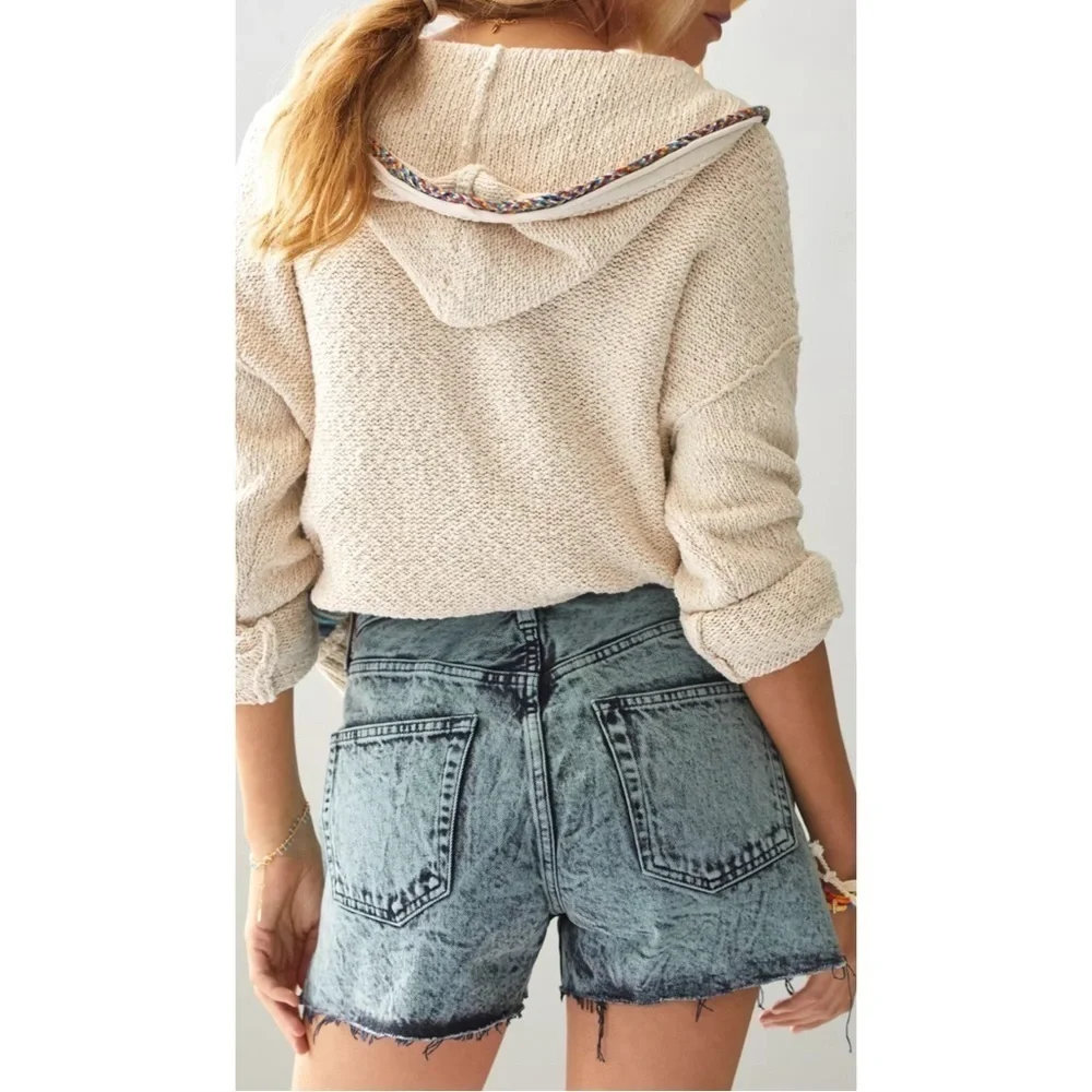 NWT EDWIN cai Anthropologie cut off denim shorts distressed mint black green 25